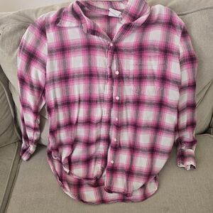 Pink and White Plaid Button-Up Shirt